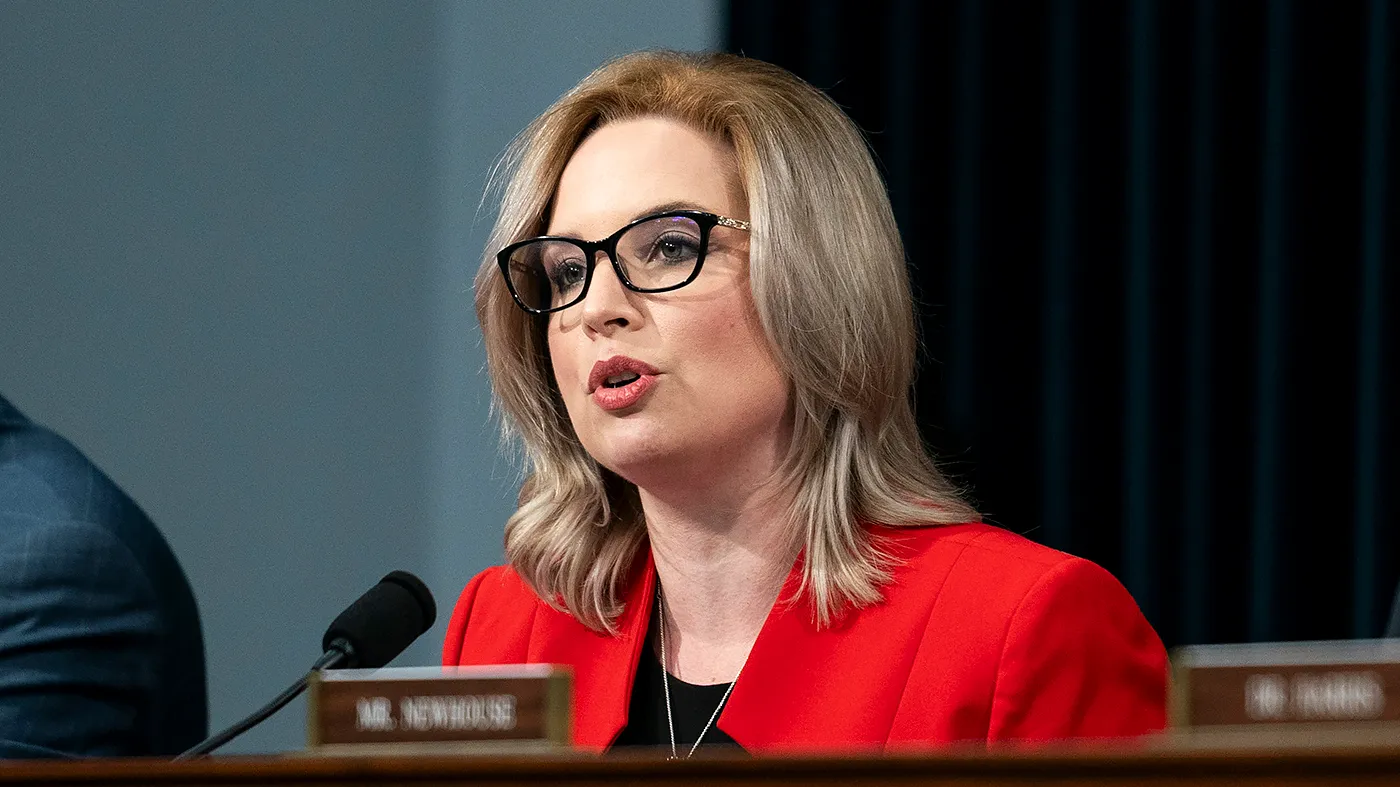 Rep. Ashley Hinson (R-Iowa) questions Secretary of Homeland Security Alejandro Mayorkas during a House Appropriations Subcommittee on Homeland Security hearing to discuss the President’s F.Y. 2025 budget for the department on Wednesday, April 10, 2024.
