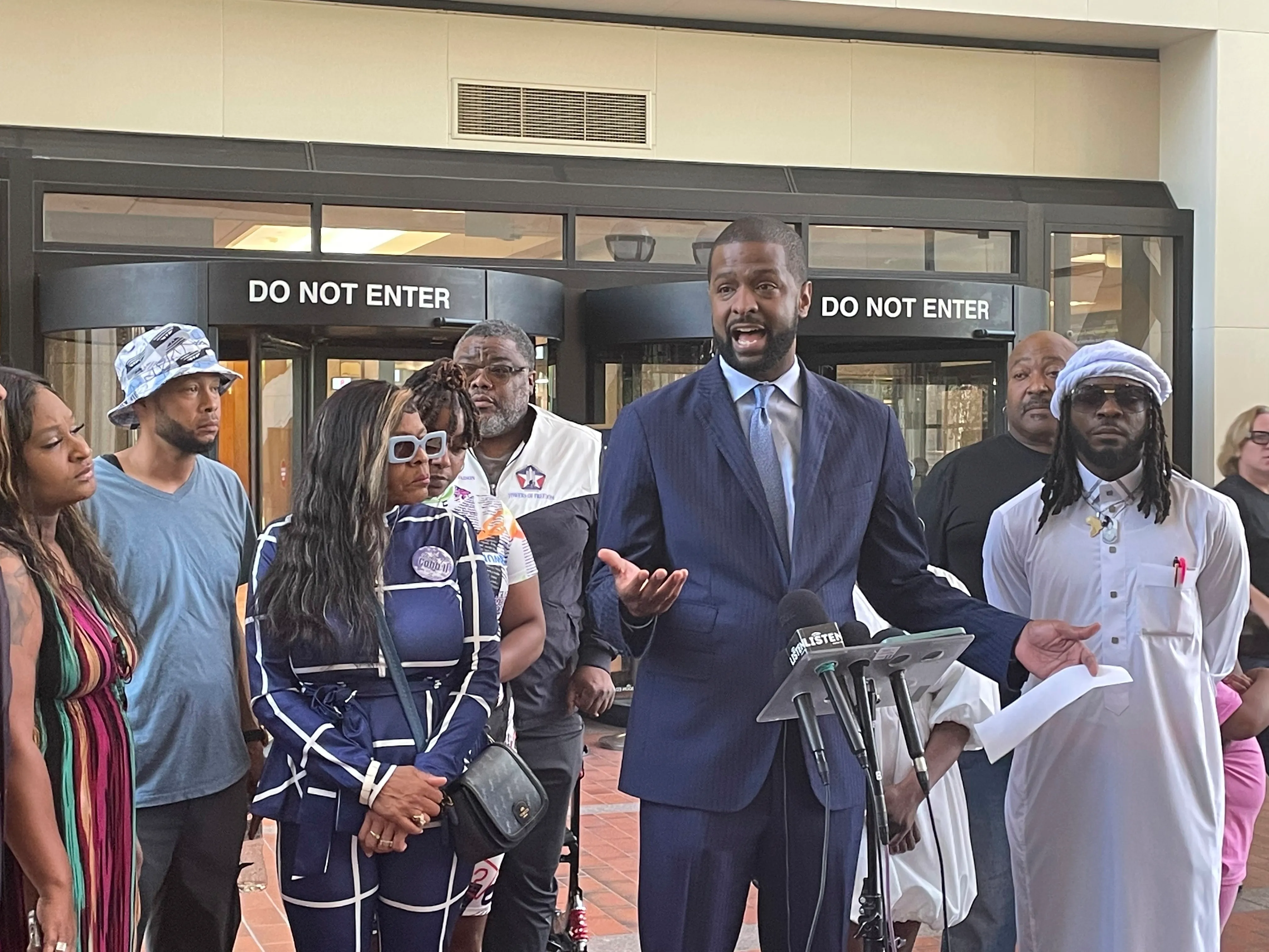 Bakari Sellers, an attorney for the family of Ricky Cobb II, a Black man who was killed by a Minnesota state trooper in July, speaks at a news conference June 4, 2024.