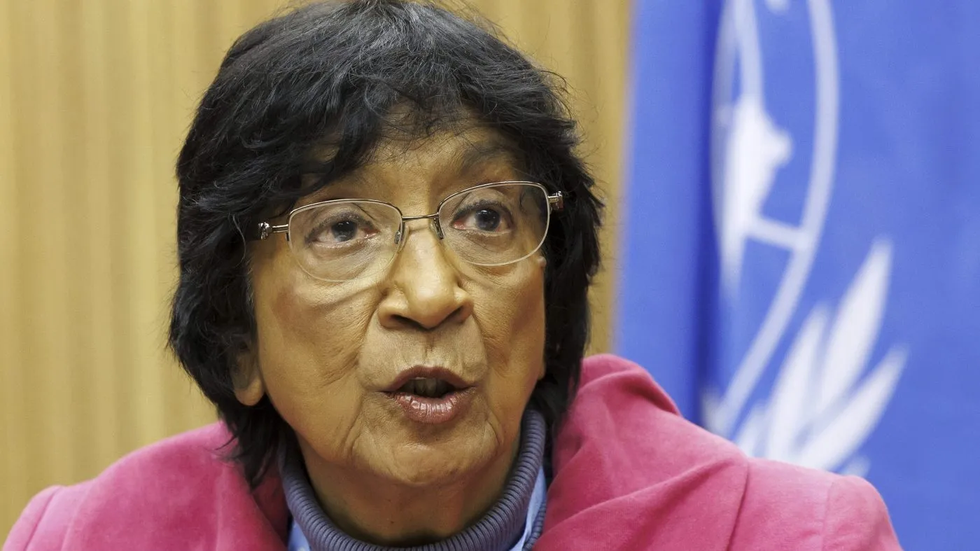 Former U.N. High Commissioner for Human Rights Navi Pillay, chair commissioner of the Independent International Commission of Inquiry on the Occupied Palestinian Territory including East Jerusalem and Israel, delivers her remarks, during a meeting at the European headquarters of the United Nations in Geneva, Switzerland, March 20, 2023.