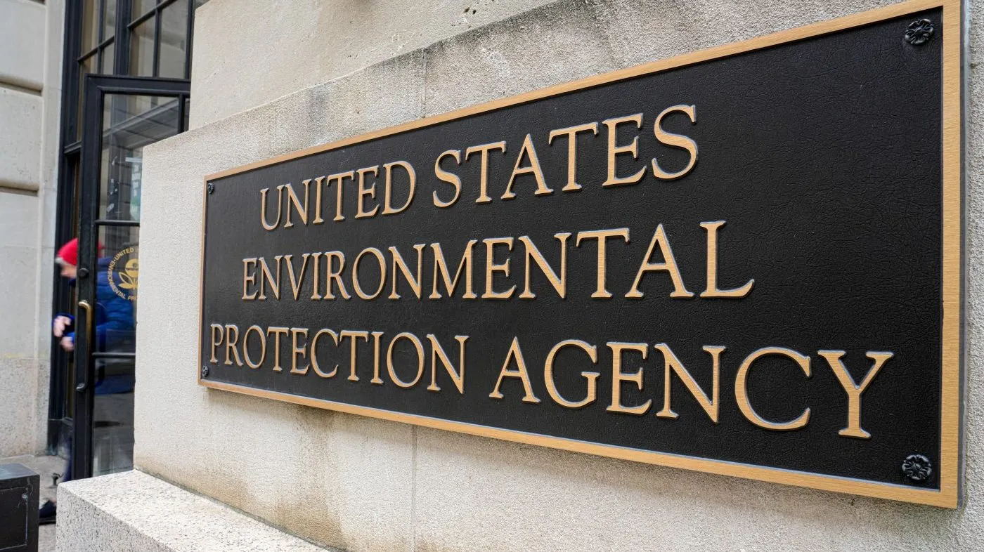 A bronze sign marks an entrance to the Environmental Protection Agency headquarters on Jan. 30, 2024, in Washington.