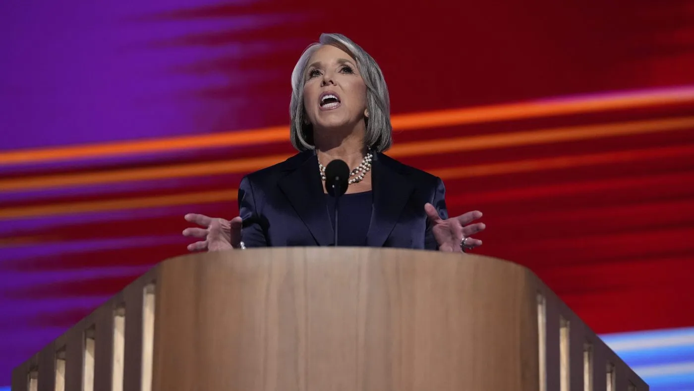 New Mexico Gov. Michelle Lujan Grisham speaks during the Democratic National Convention Tuesday, Aug. 20, 2024, in Chicago. (AP Photo/Brynn Anderson)
