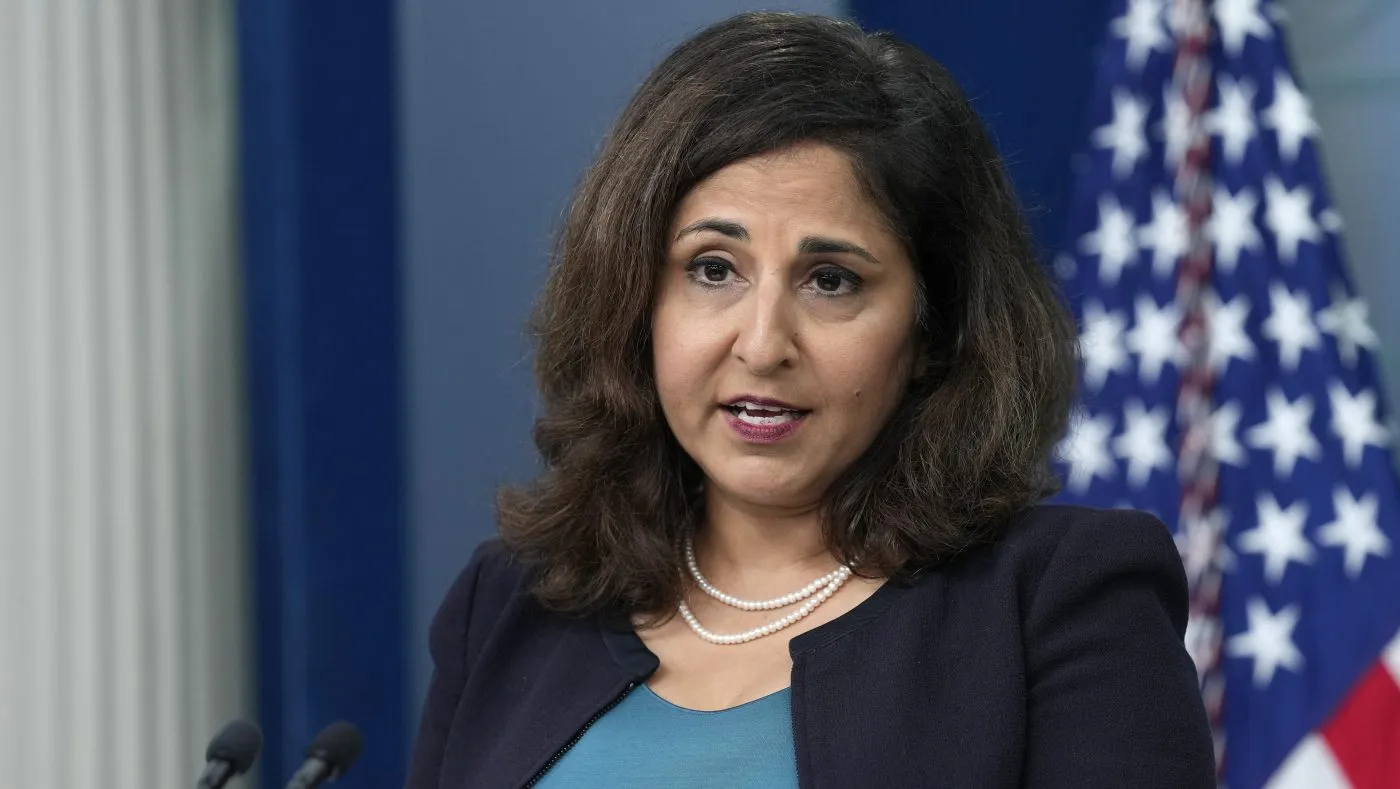 FILE – Domestic policy adviser Neera Tanden speaks during the daily briefing at the White House in Washington, Aug. 29, 2023. (AP Photo/Susan Walsh, File)