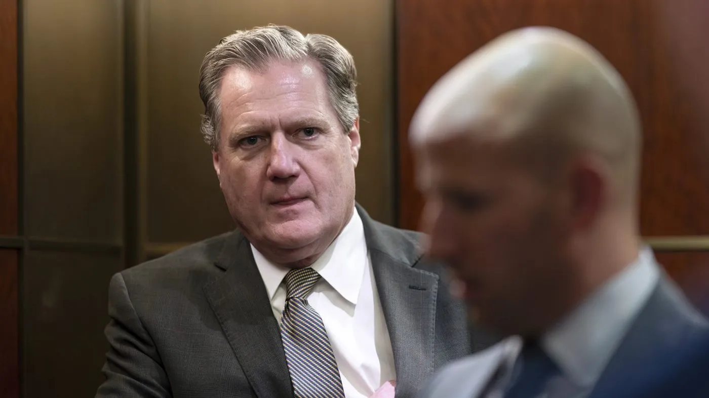 Rep. Mike Turner (R-Ohio) steps into an elevator after leaving a secure facility in the basement of the Capitol in Washington, Feb. 15, 2024.