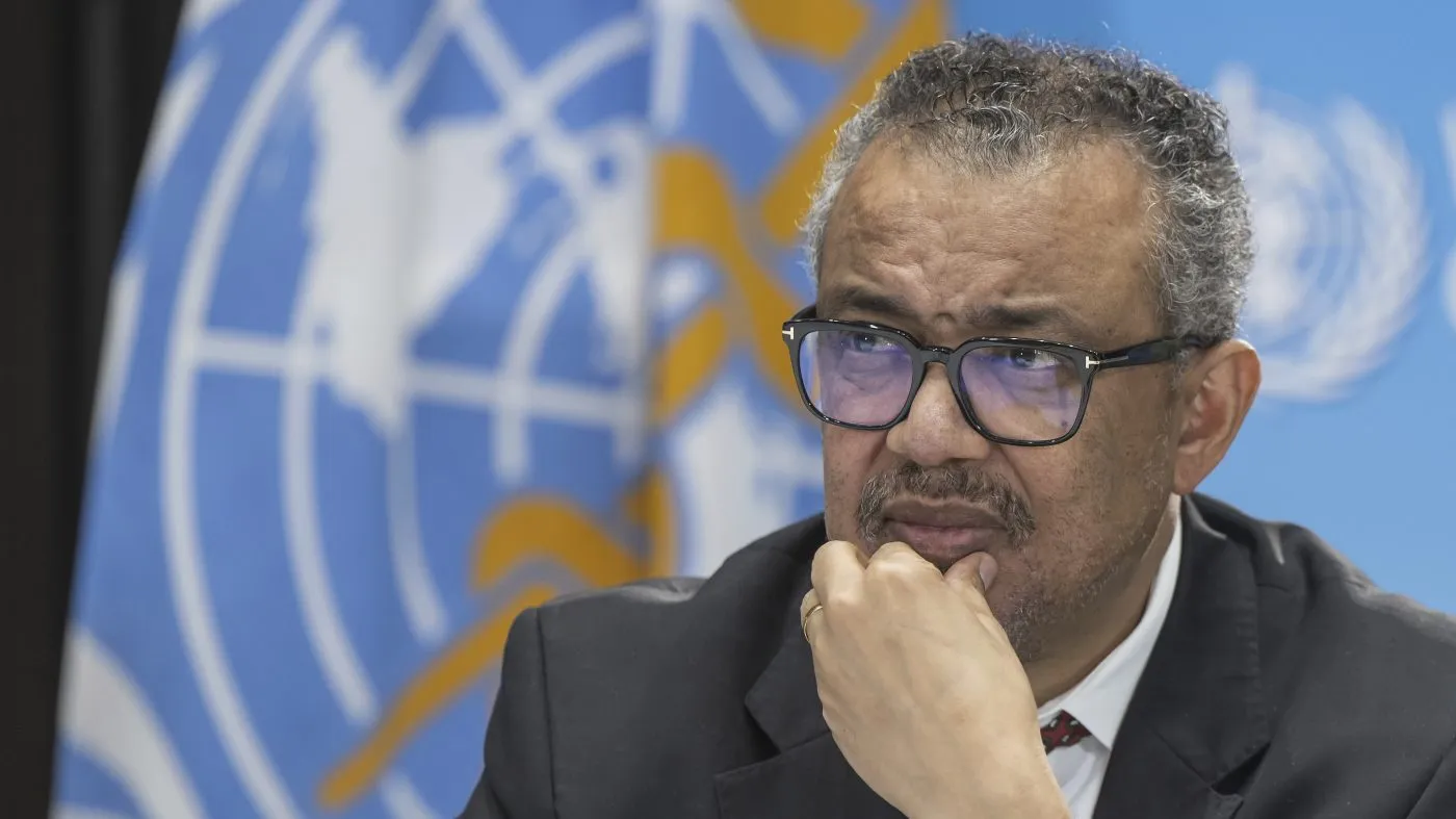 FILE – Tedros Adhanom Ghebreyesus, Director General of the World Health Organization (WHO), speaks to journalists during a press conference at the World Health Organization (WHO) headquarters in Geneva, Switzerland, Thursday April 6, 2023. The head of the U.N. health agency says holiday gatherings and the spread of the most prominent variant globally led to increased transmission of COVID-19 last month. (Martial Trezzini/Keystone via AP, File)