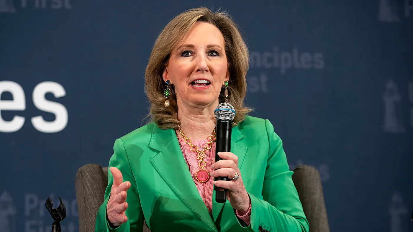 Former Rep. Barbara Comstock (R-Va.) speaks during a panel at the Principles First Summit at the Conrad Hotel in Washington, D.C., on Feb. 24, 2024.