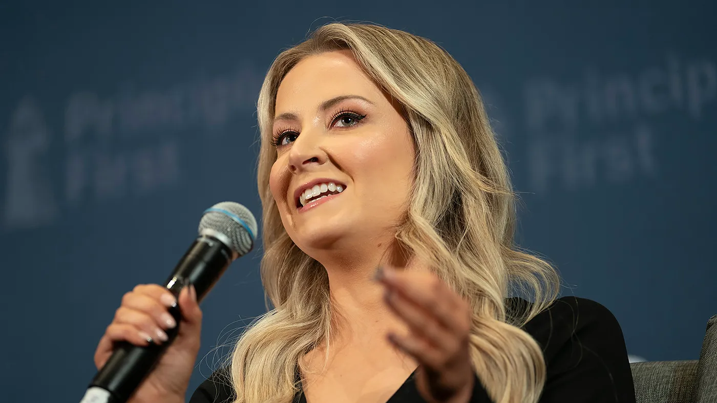 Former White House deputy press secretary Sarah Matthews speaks during a panel at the Principles First Summit at the Conrad Hotel in Washington, D.C., on Feb. 24, 2024.