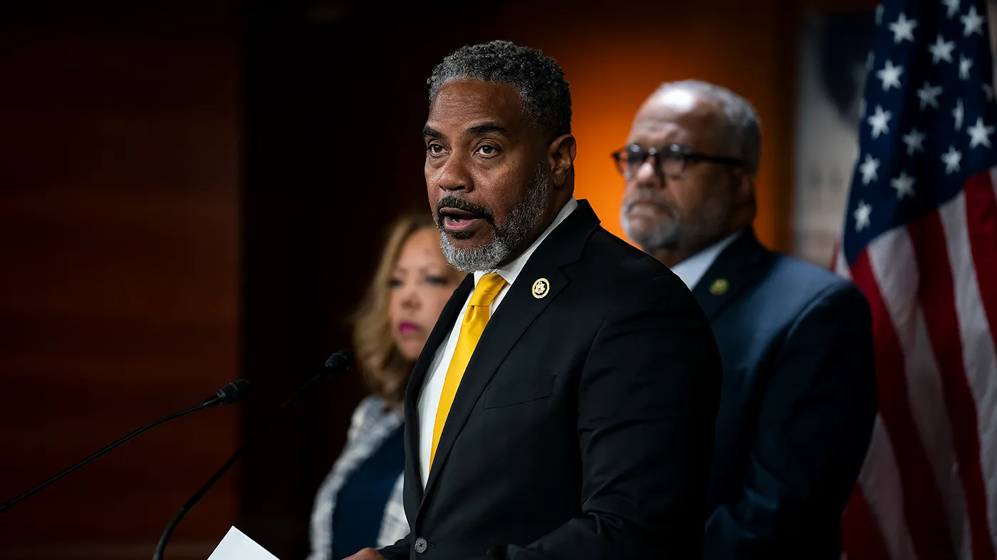 Rep. Steven Horsford (D-Nev.) addresses reporters during a press conference on Dec. 4, 2024, to discuss the Congressional Black Caucus’s priorities for the 119th session of Congress with members of the new Executive Board.