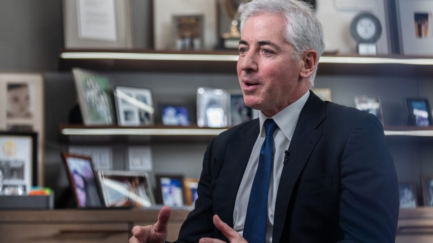 Bill Ackman, chief executive officer of Pershing Square Capital Management LP, speaks during an interview in New York City on Tuesday, Nov. 28, 2023. (Jeenah Moon/Bloomberg via Getty Images)