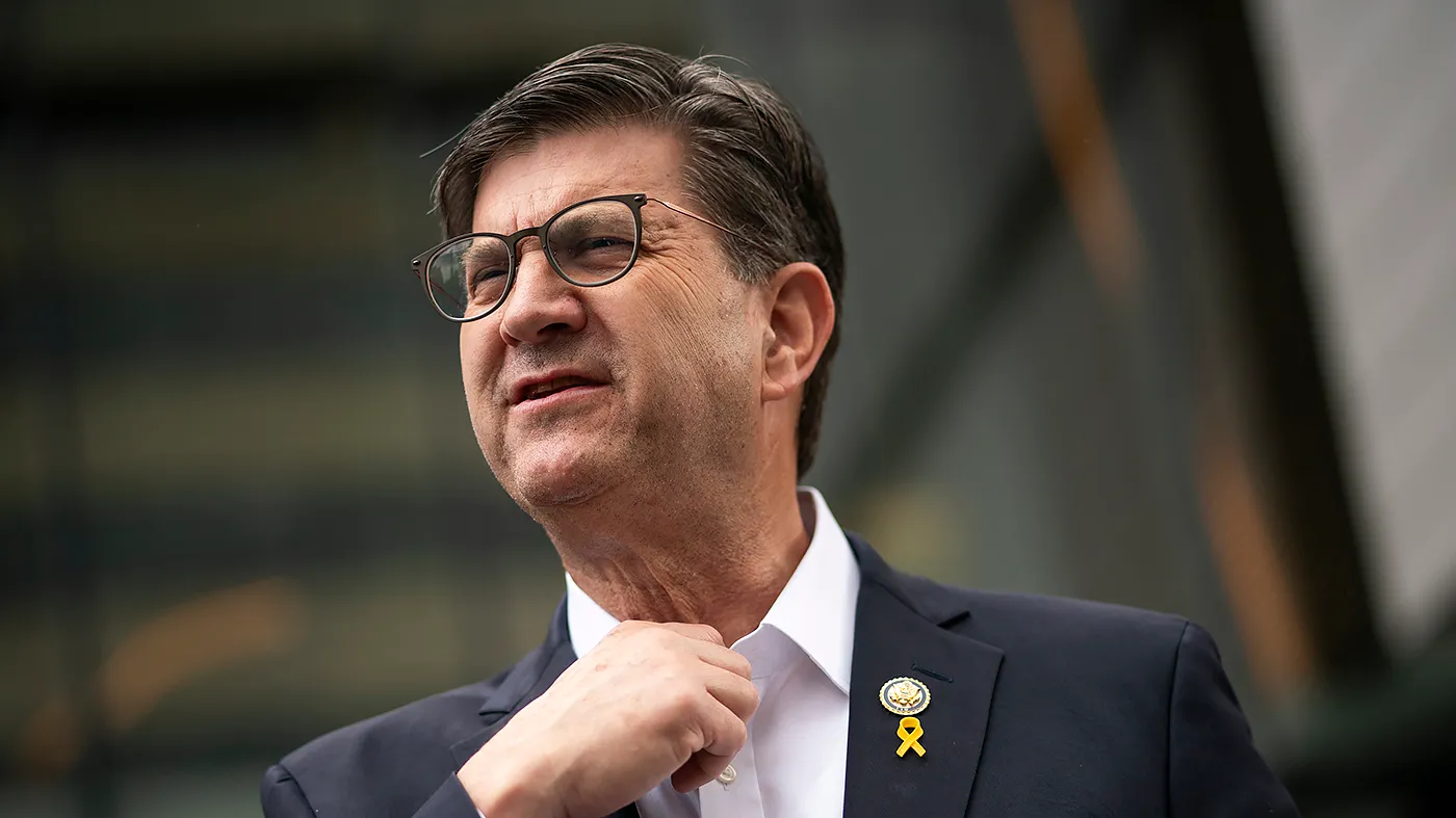 Rep. Brad Schneider (D-Ill.) addresses reporters outside the Capital Jewish Museum in Washington, D.C., on May 22, 2025, following a shooting at the museum the day before.