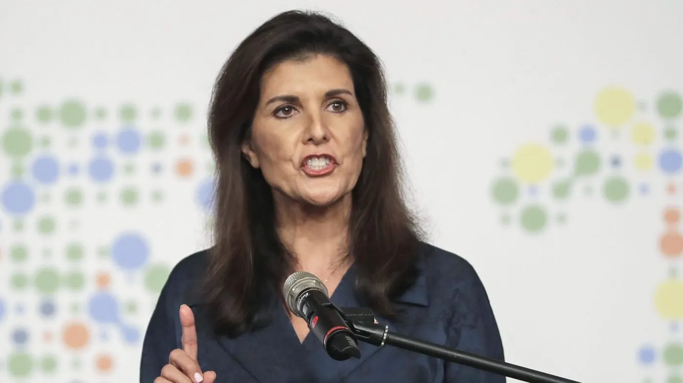 Nikki Haley delivers a speech during the Ketagalan Forum in Taipei, Taiwan, on Aug. 21, 2024.