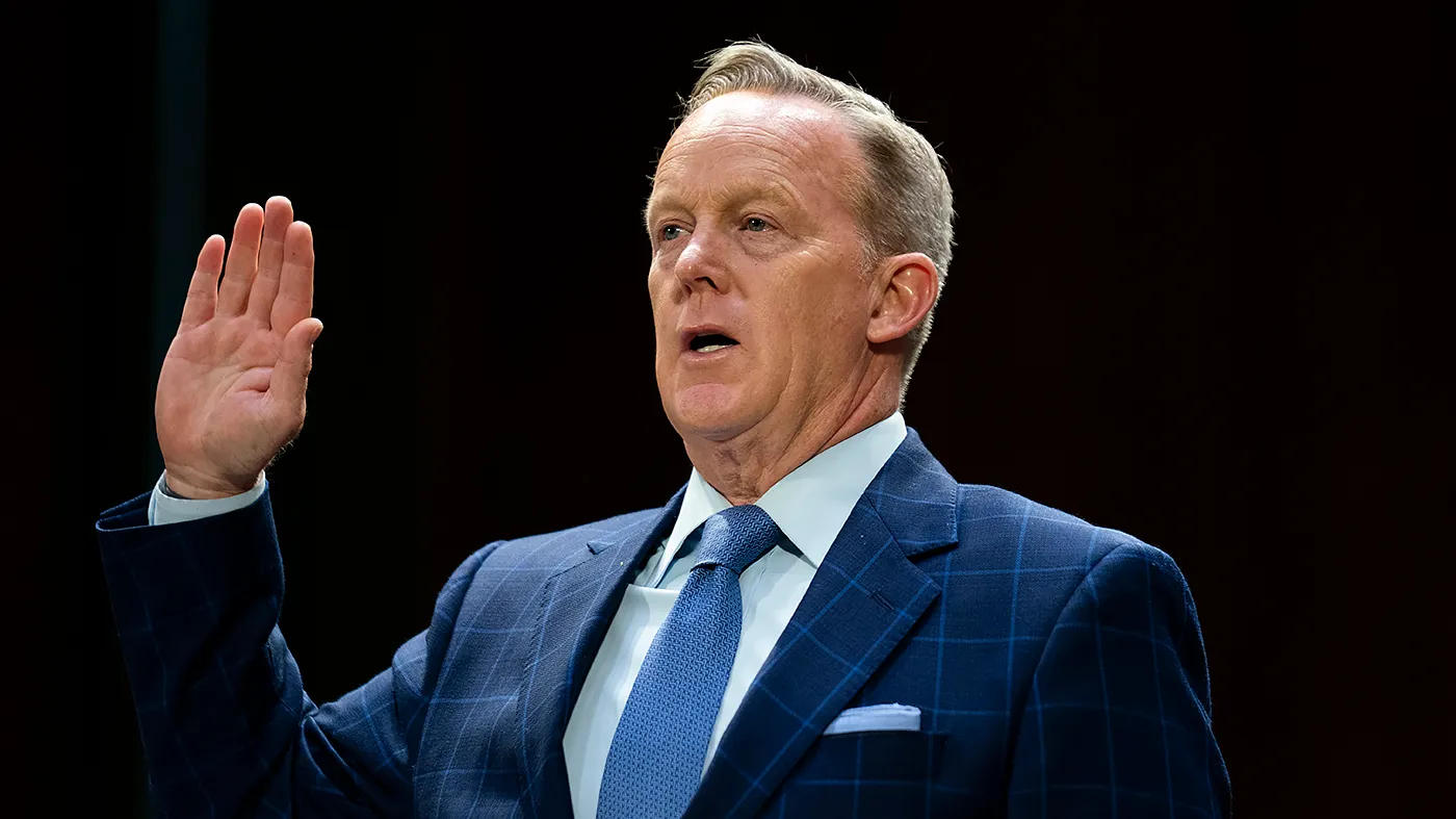 Sean Spicer is sworn in during a Senate Judiciary Committee hearing to discuss former President Biden’s mental acuity during his administration on June 18, 2025.