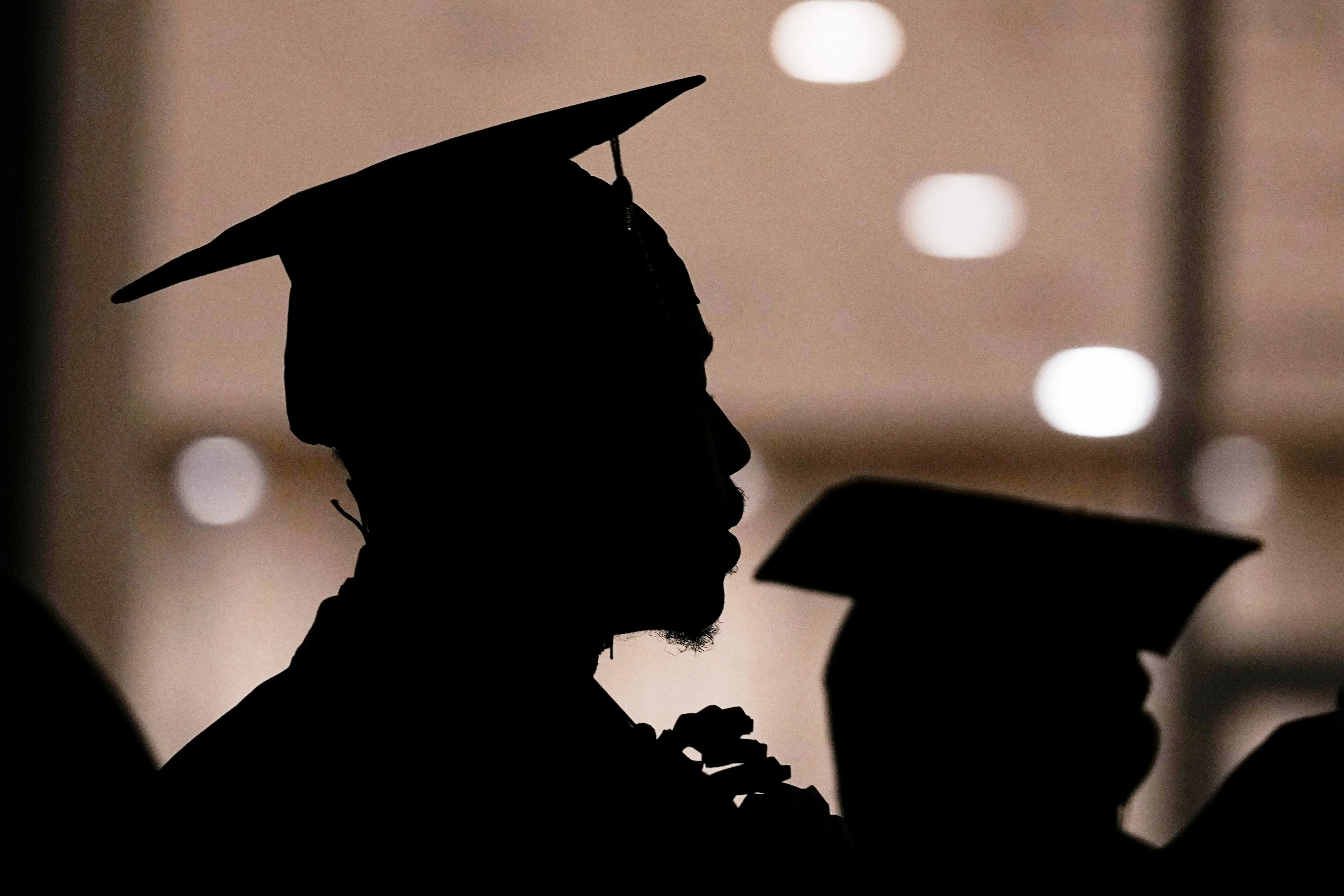 FILE – Morehouse College students line up before the school’s commencement ceremonies in Atlanta on May 19, 2024. (AP Photo/Brynn Anderson, File)