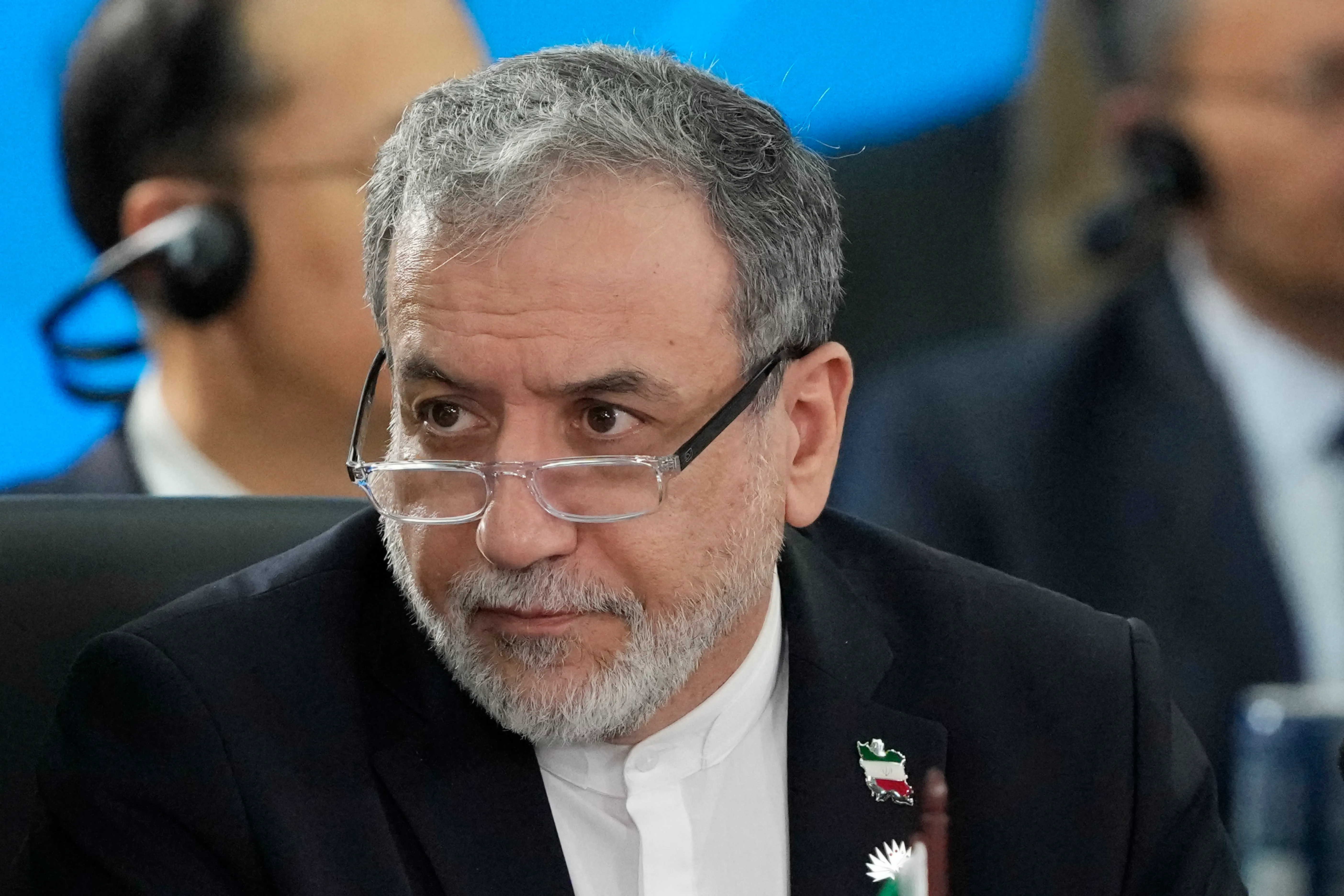 Iran’s Foreign Minister Abbas Araghchi attends the 17th annual BRICS summit in Rio de Janeiro, Brazil, Monday, July 7, 2025. (AP Photo/Eraldo Peres)