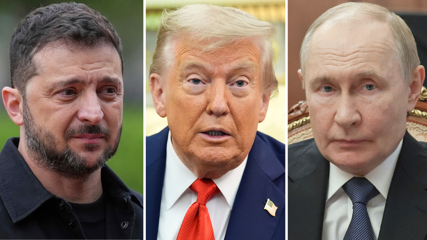 From left to right: Ukrainian President Volodymyr Zelensky, President Trump, Russian President Vladimir Putin.