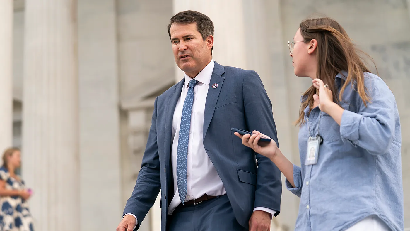 Rep. Seth Moulton (D-Mass.) leaves the Capitol following the last votes of the week on Wednesday, July 23, 2025. The House left early for its’ August recess and will return on Sept. 2.