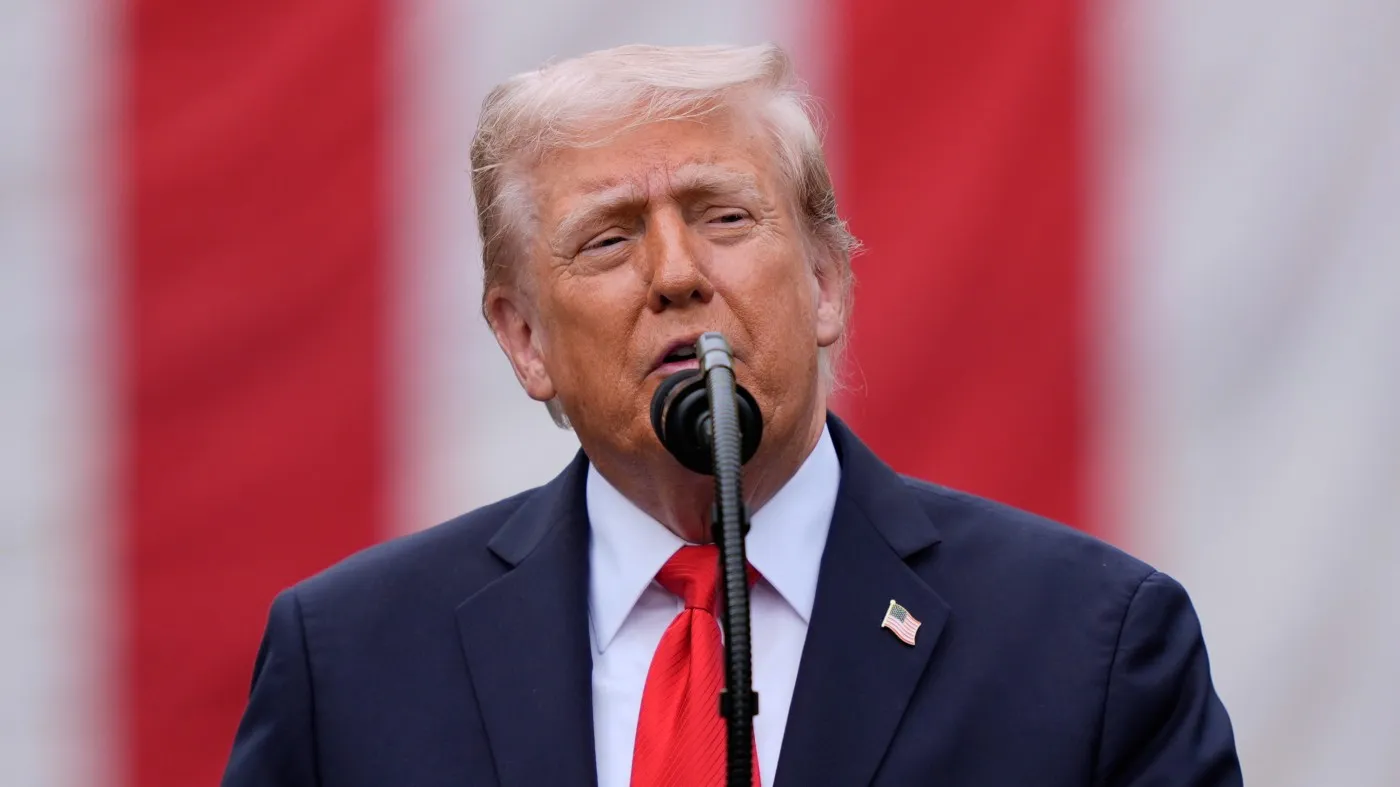 President Donald Trump speaks during a ceremony at the Pentagon to commemorate the 24rd anniversary of the 9/11 attacks, Thursday, Sept. 11, 2025, in Washington. (AP Photo/Julia Demaree Nikhinson)
