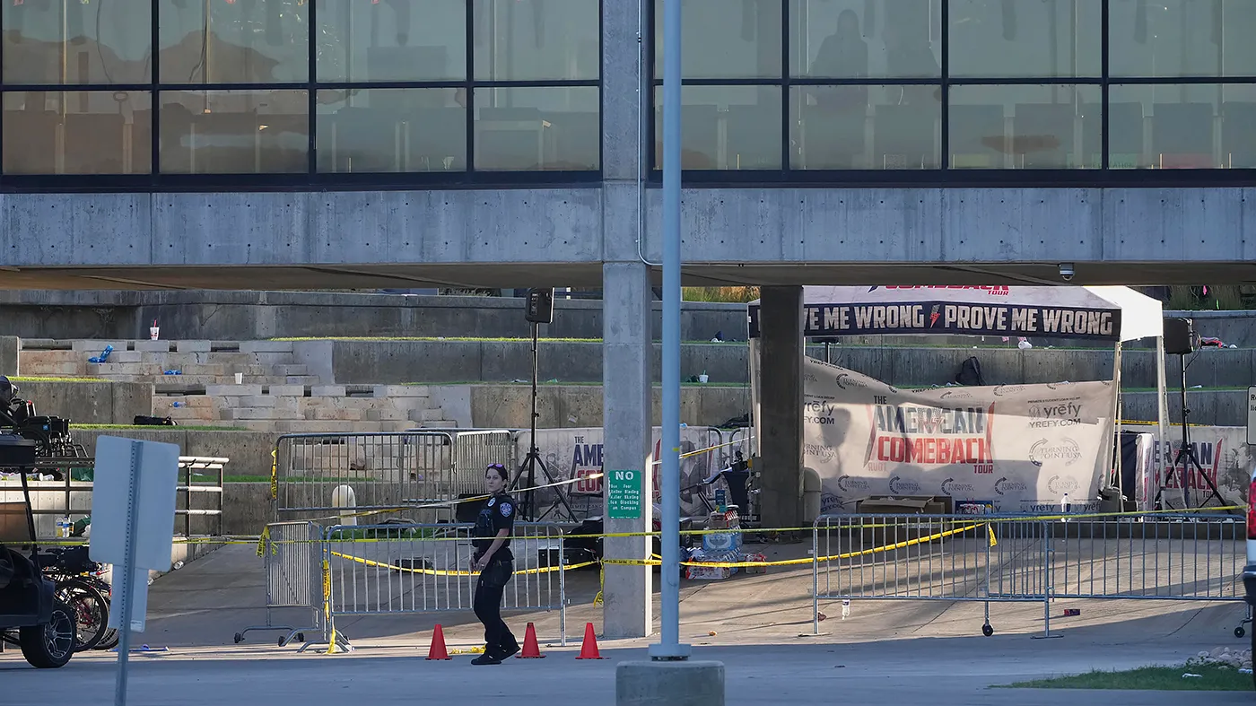 Police barricades and tape is set up at Utah Valley University a day after Charlie Kirk was shot and killed, in Orem, Utah, Sept. 11, 2025.