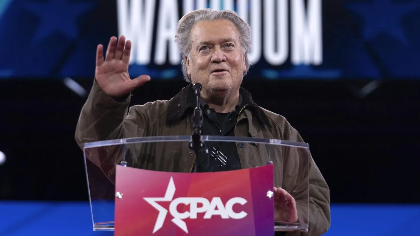 Steve Bannon speaks at the Conservative Political Action Conference at the Gaylord National Resort and Convention Center on Feb. 20, 2025, in Oxon Hill, Md.