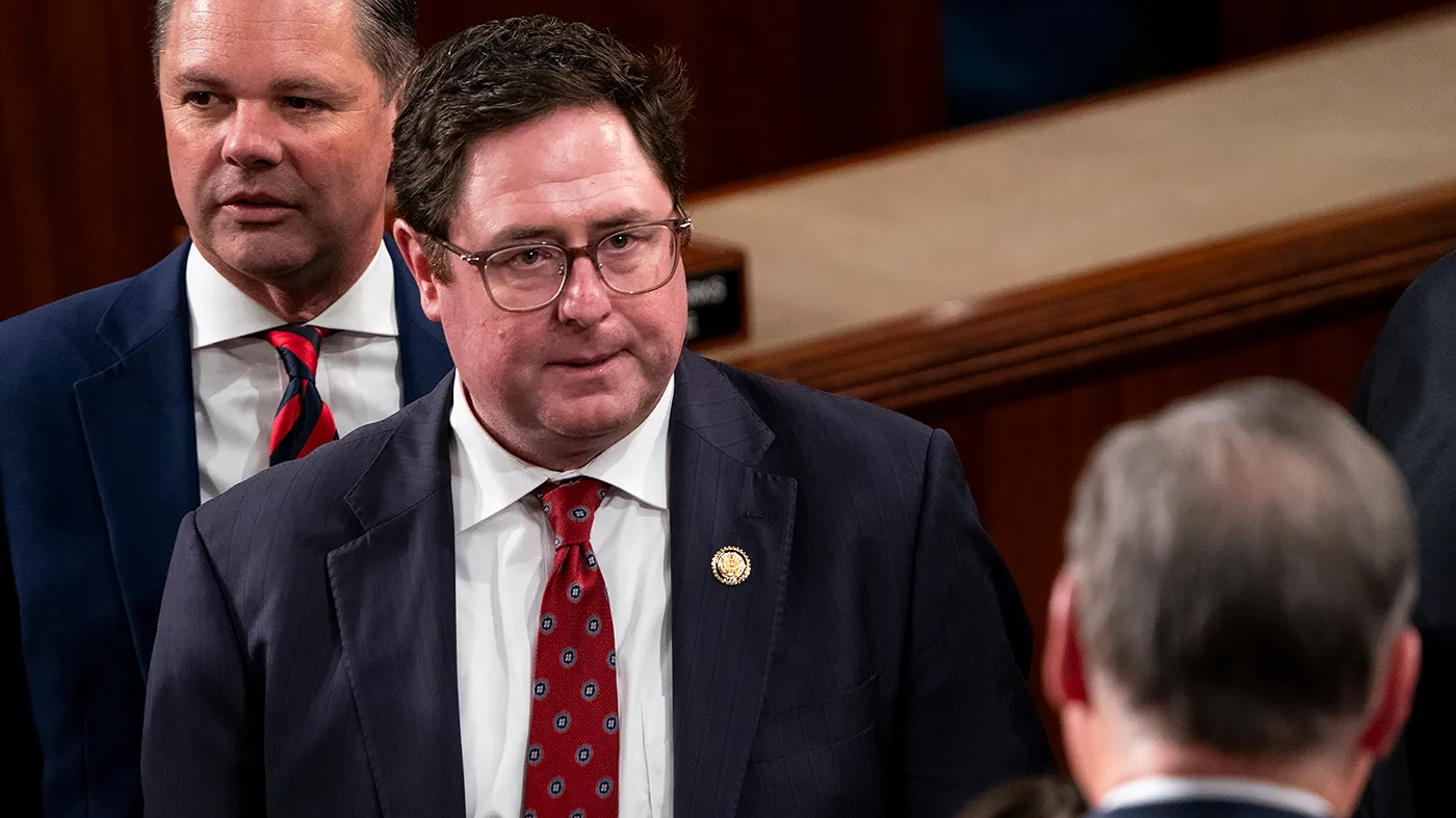Rep. Mike Flood (R-Neb.) is seen following the first ballot for Speaker on the first day of the 119th session of Congress at the Capitol in Washington on Jan. 3, 2025.