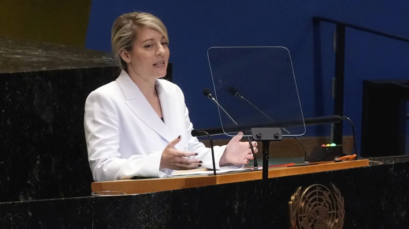 Canadian Foreign Minister Mélanie Joly addresses the 79th session of the United Nations General Assembly, Sept. 30, 2024.