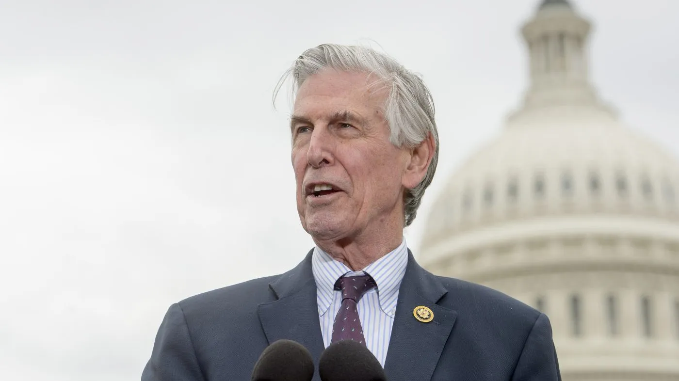 Rep. Don Beyer (D-Va.) speaks at a press conference regarding Environmental Protection Agency Administrator Lee Zeldin’s alleged attempts to strike down endangerment findings that greenhouse gases are harmful to public health and welfare, at the Capitol on Feb. 27, 2025, in Washington.