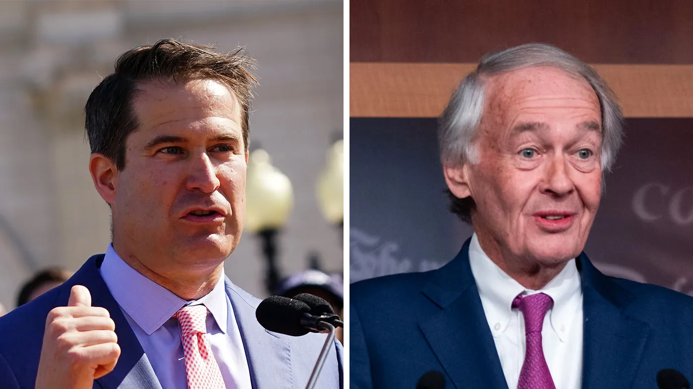Rep. Seth Moulton (D-Mass.), left, and Sen. Ed Markey (D-Mass.).