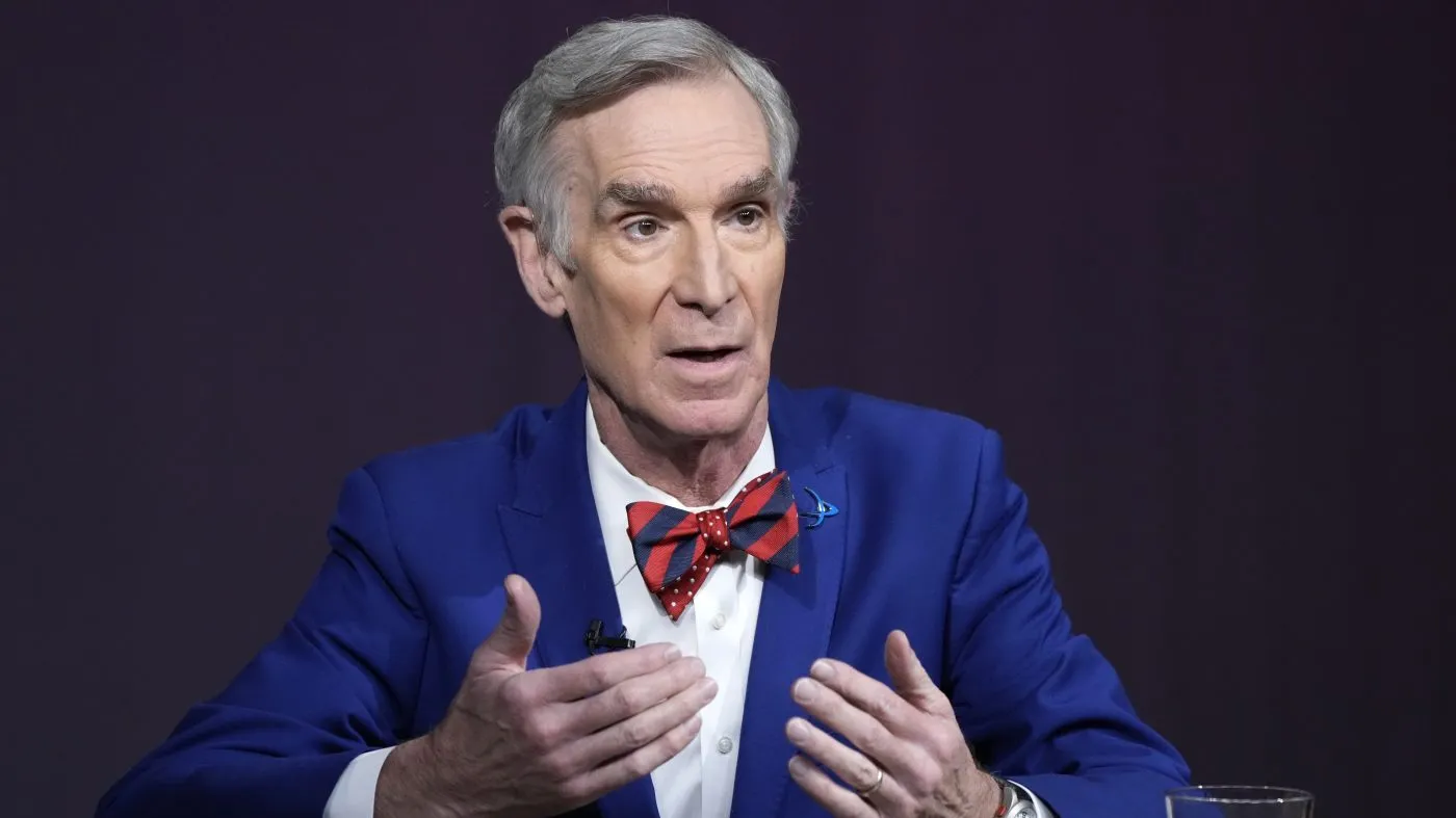 Science educator Bill Nye, talks about the climate during a “Doomsday Clock” announcement, Tuesday, Jan. 23, 2024, by The Bulletin of the Atomic Scientists, at the National Press Club Broadcast Center, in Washington. This year, Jan. 2024, the clock will remain set to 90 seconds to midnight. (AP Photo/Jacquelyn Martin)