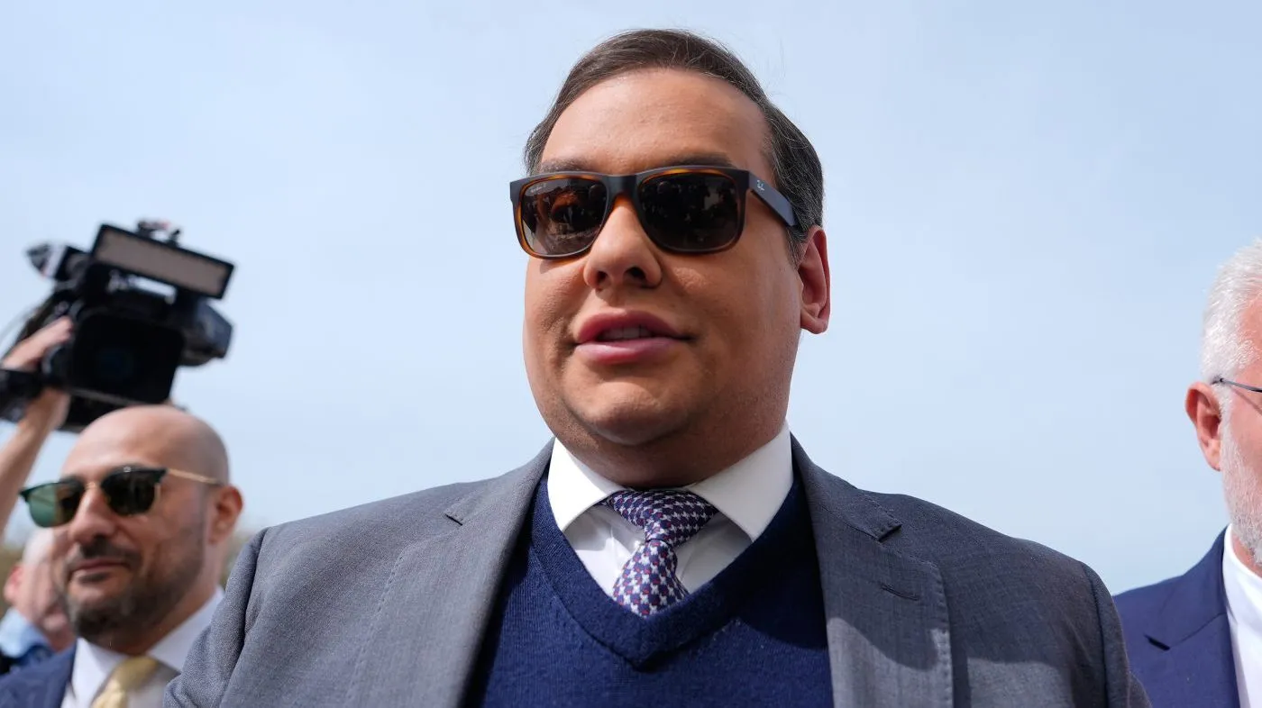 Former Rep. George Santos (R-N.Y.) arrives at federal court for sentencing, April 25, 2025, in Central Islip, N.Y.