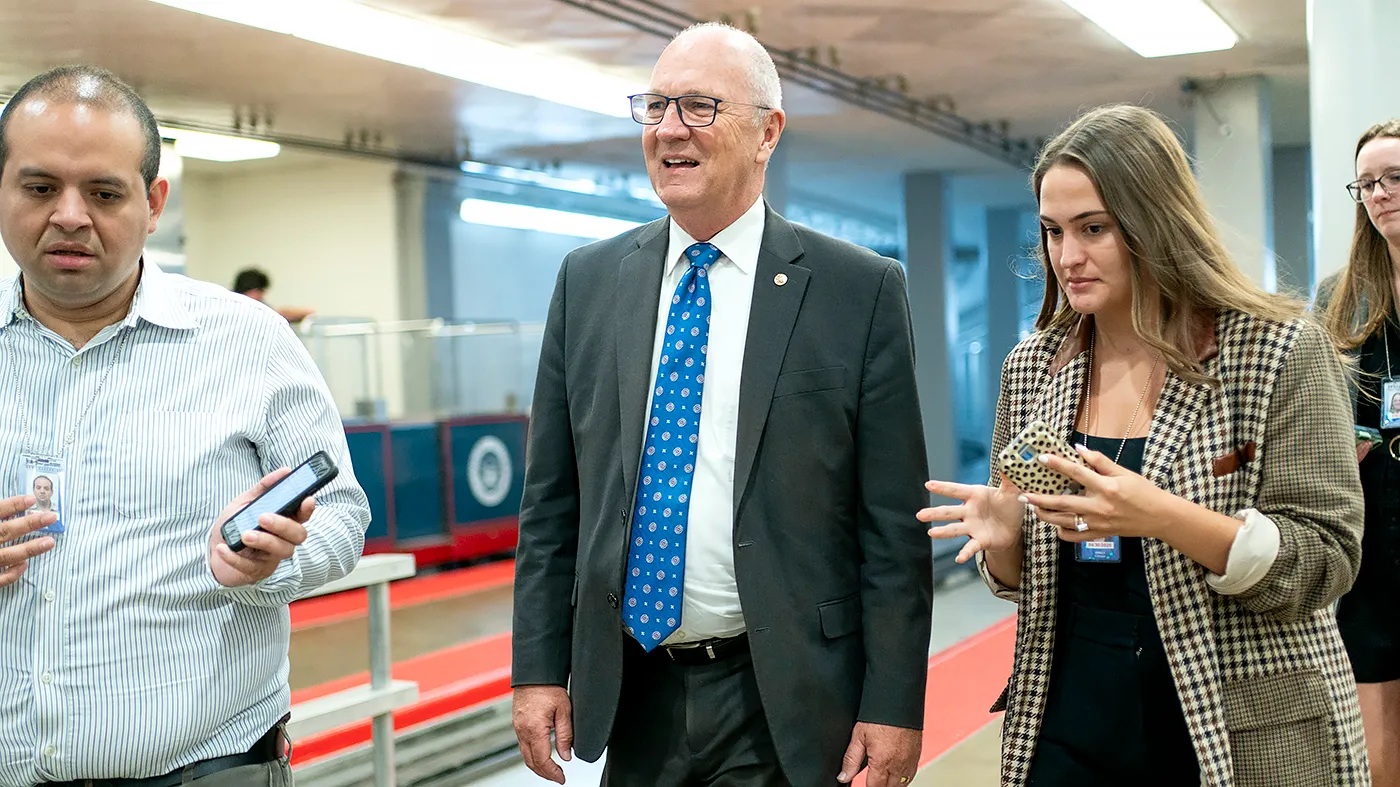 Sen. Kevin Cramer (R-N.D.) arrives to the Capitol for two votes to attempt to open the government on Wednesday, October 1, 2025.