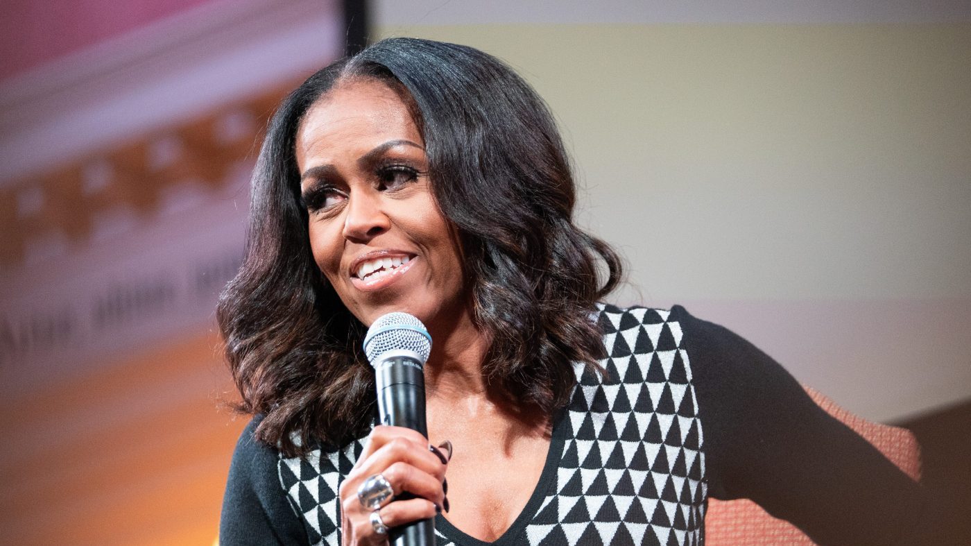 Former first lady Michelle Obama speaks about her new book “The Look” during an event at Sixth and I, Nov. 12, 2025, in Washington.