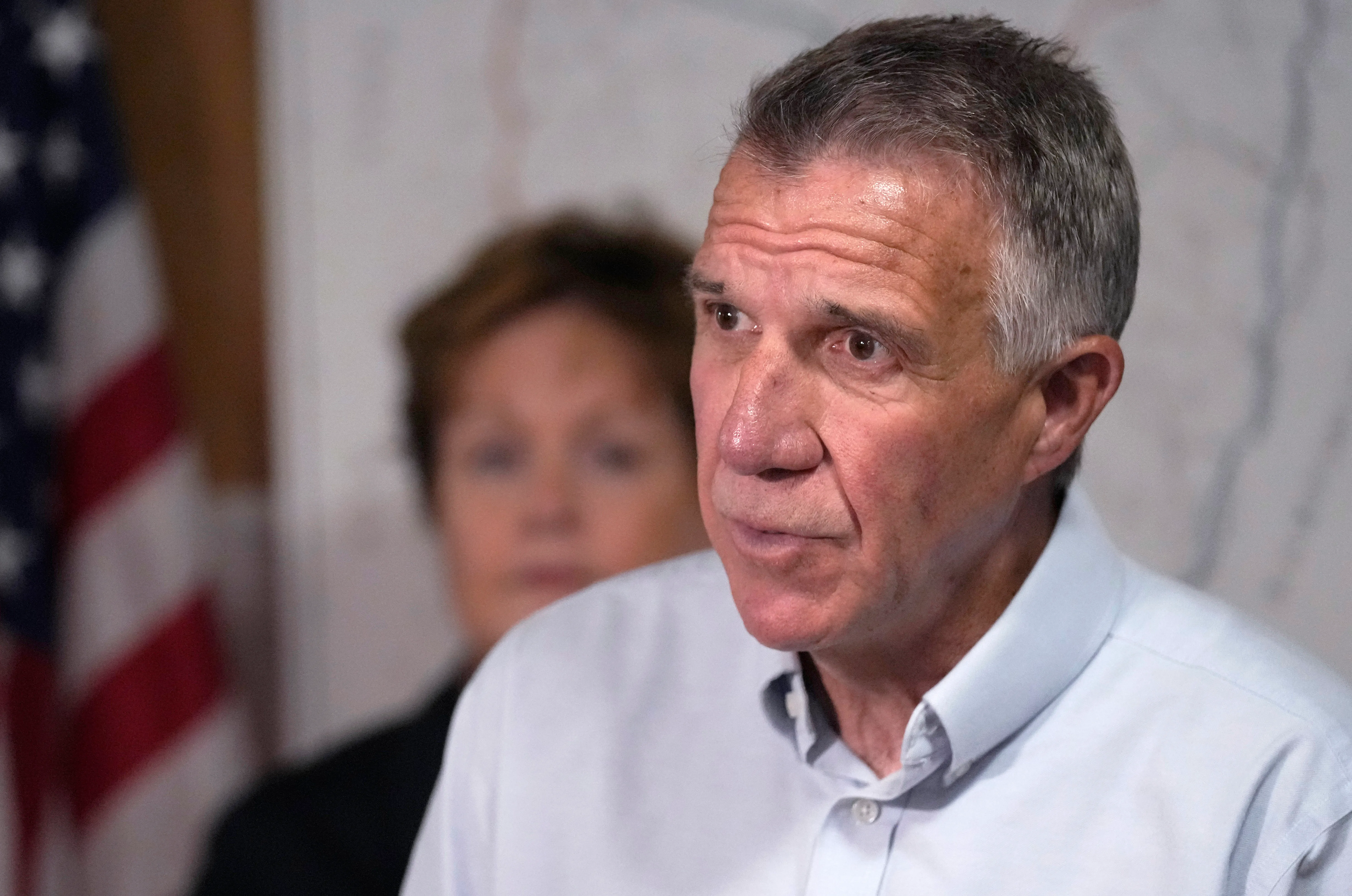 FILE — Gov. Phil Scott speaks during a news conference, July 12, 2024, in Berlin, Vt. (AP Photo/Charles Krupa, File)