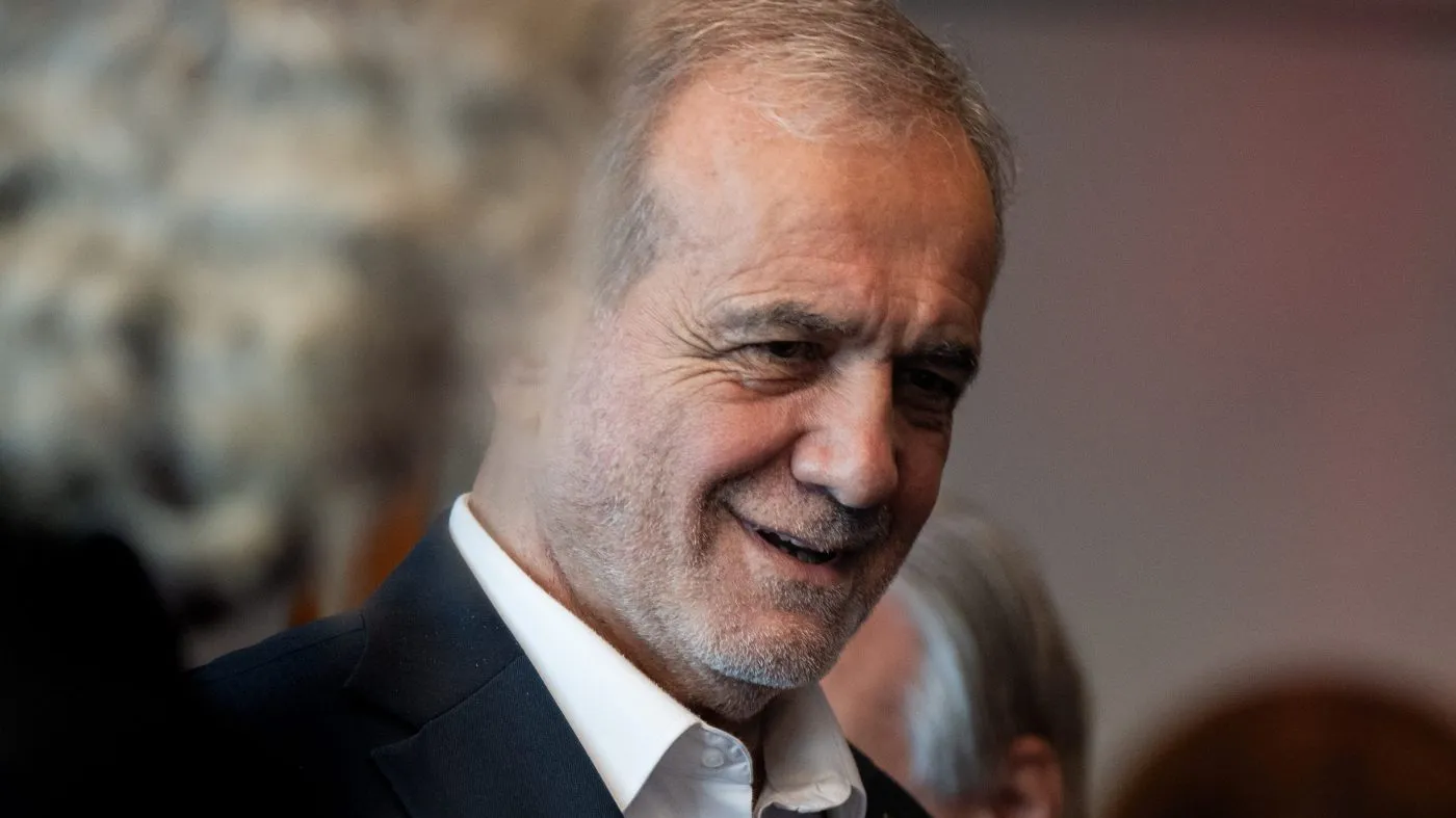 Iranian President Masoud Pezeshkian enters a room for a photo opportunity during the United Nations General Assembly at the United Nations headquarters, on Sept. 25, 2025.