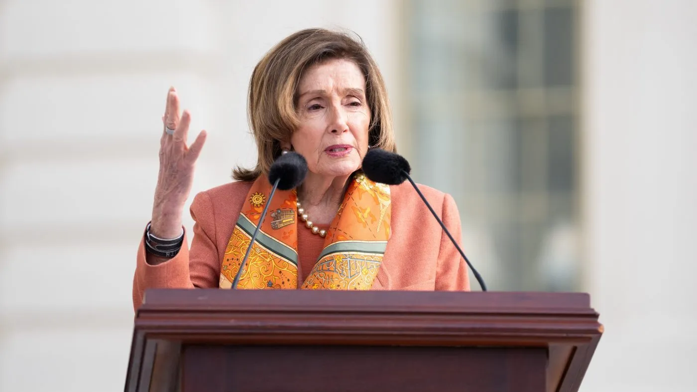 Rep. Nancy Pelosi (D-Calif.) speaks at an event marking the installation of a plaque commemorating Jan. 6, 2021, at the U.S. Capitol on March 25, 2026, in Washington.