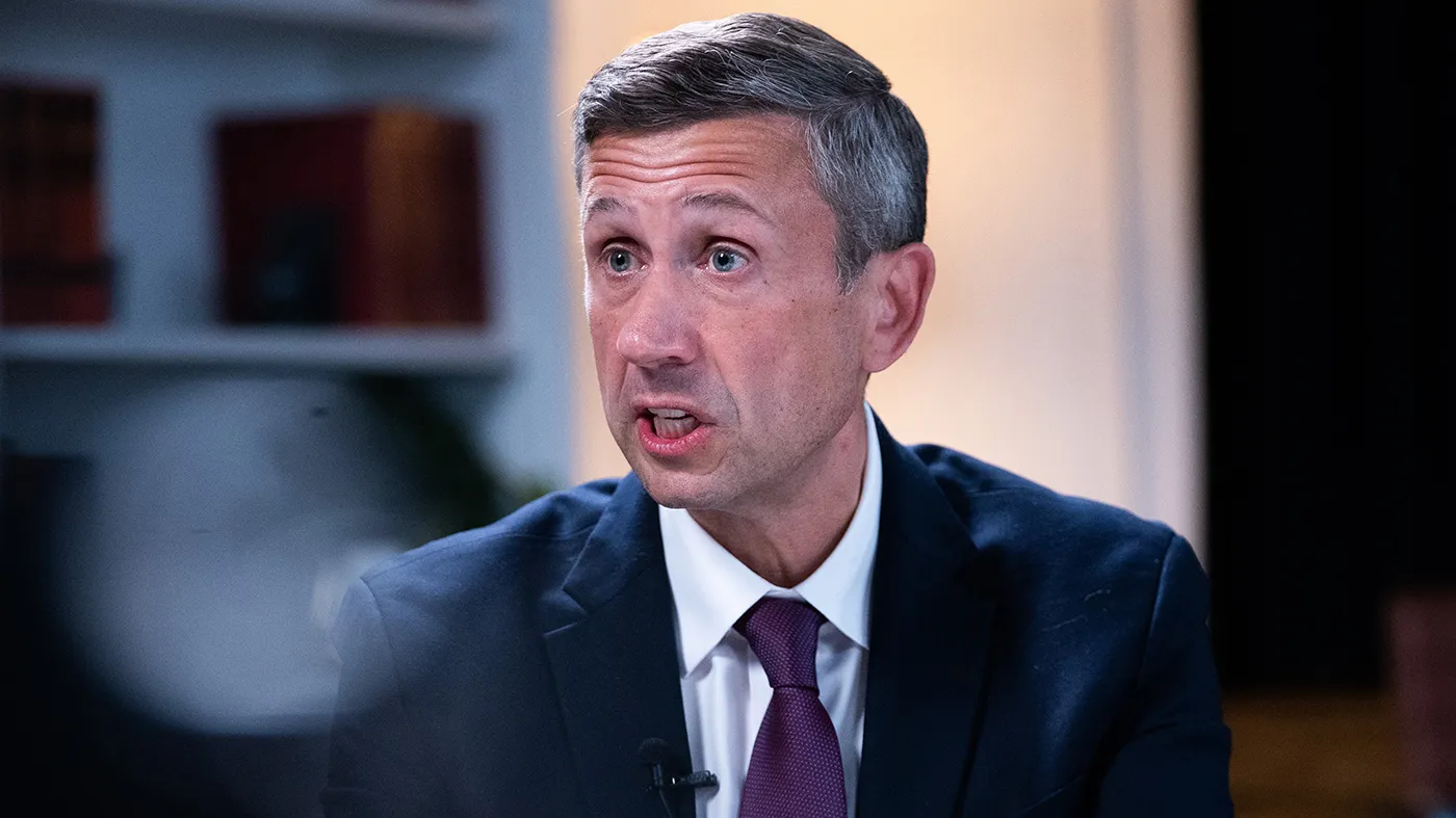 Democratic National Committee Chair Ken Martin speaks during an interview with The Associated Press at DNC headquarters, Jan. 12, 2026, in Washington.