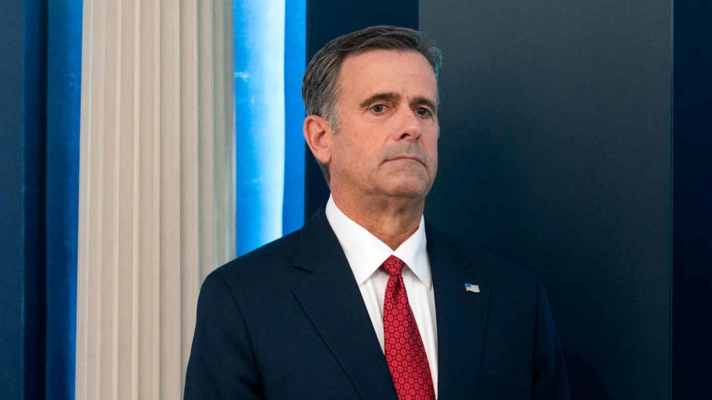 CIA Director John Ratcliffe is seen in the Briefing Room at the White House in Washington, D.C., during a press conference to discuss the war in Iran with President Trump on Monday, April 6, 2026.