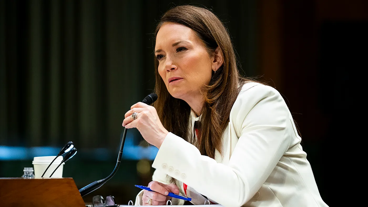 Secretary of Agriculture Brooke Rollins answers questions during a Senate Appropriations subcommittee hearing to discuss the fiscal 2027 budget request for the department on April 22, 2026.