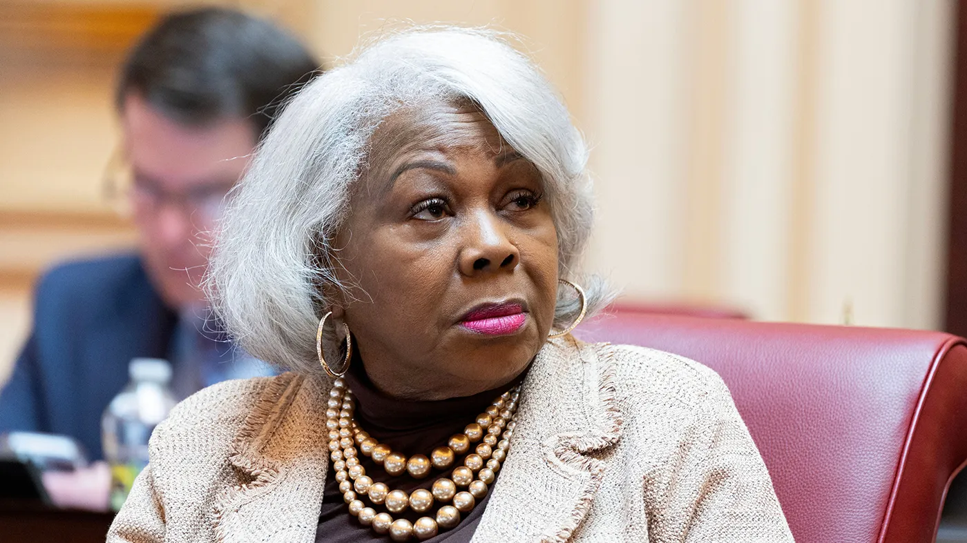 Virginia Senate President pro tempore Louise Lucas (D-Portsmouth) listens to debate on the Senate floor, Tuesday, Feb. 17, 2026, in Richmond, Va. (Ryan M. Kelly, Associated Press)