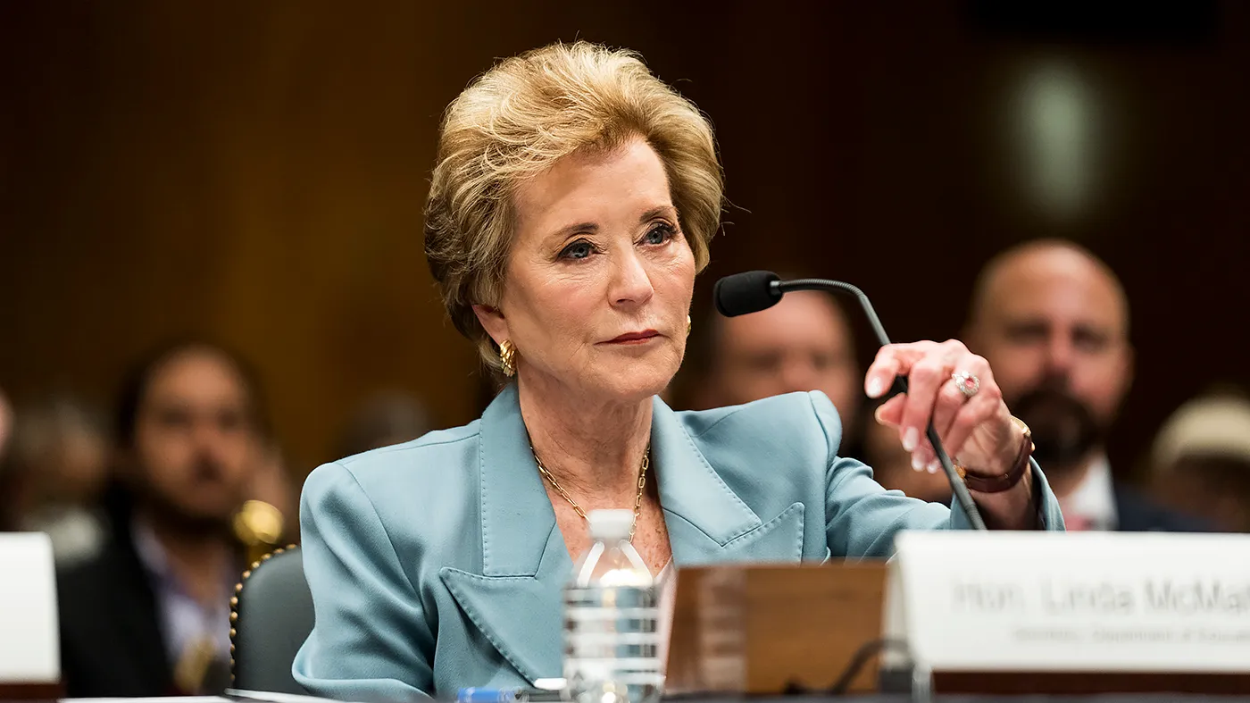 Education Secretary Linda McMahon is seen during a Senate Appropriations subcommittee hearing to discuss the fiscal 2027 budget request for the department on April 28, 2026.