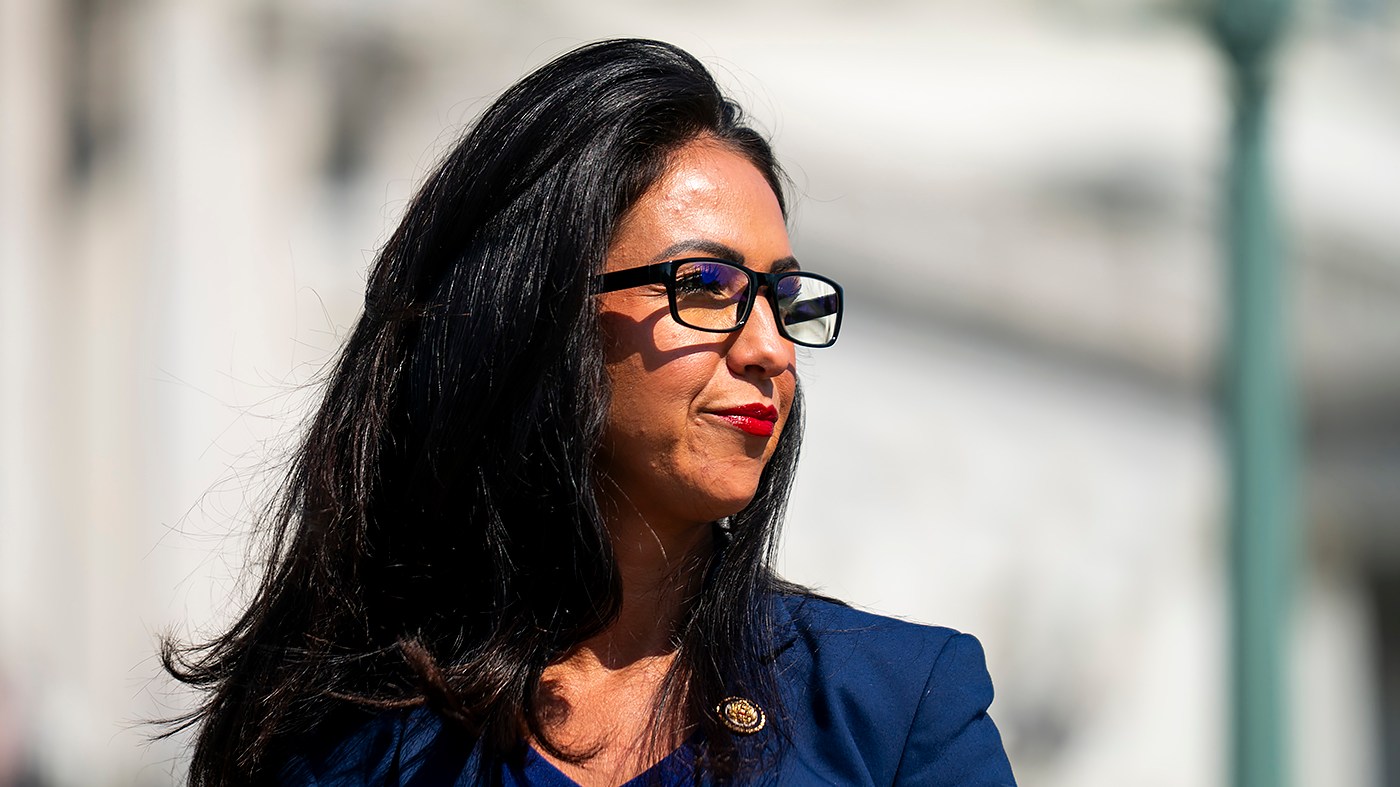 Rep. Lauren Boebert (R-Colo.) is seen during a press conference on Thursday, April 23, 2026 to discuss the Surveillance Accountability Act.