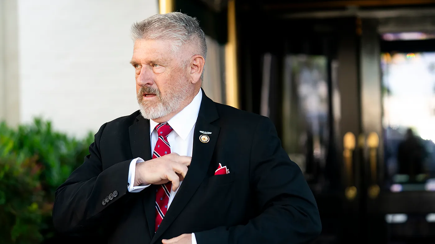 Rep. Troy Downing (R-Mont.) leaves a closed-door House Republican Conference meeting at the Capitol Hill Club in Washington, D.C., on May 13, 2026.