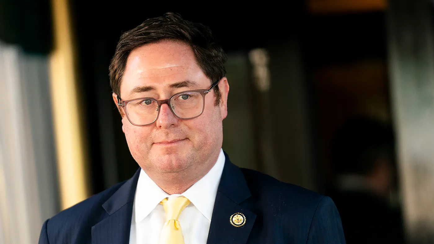 Rep. Mike Flood (R-Neb.) leaves a closed-door House Republican Conference meeting at the Capitol Hill Club in Washington, D.C.,on May 13, 2026.