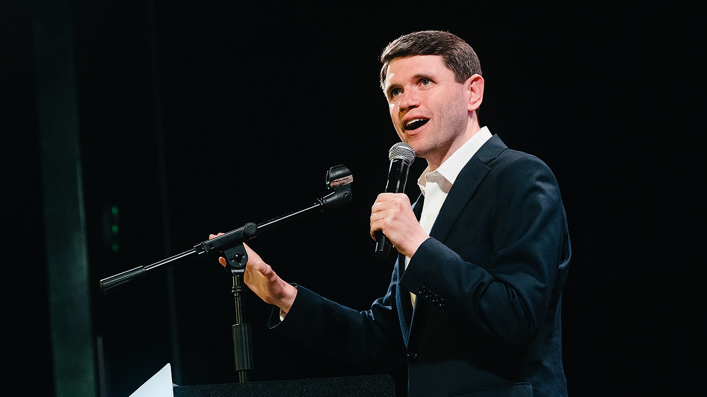James Talarico, a Texas Democratic candidate for U.S. Senate, speaks during an event in San Antonio, Texas, on March 1, 2026.