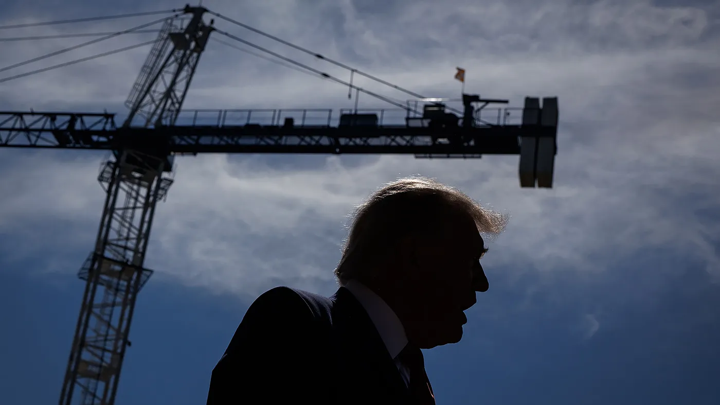 President Trump speaks to the press about the new East Wing next to the construction site at the White House in Washington, D.C., on May 19, 2026.