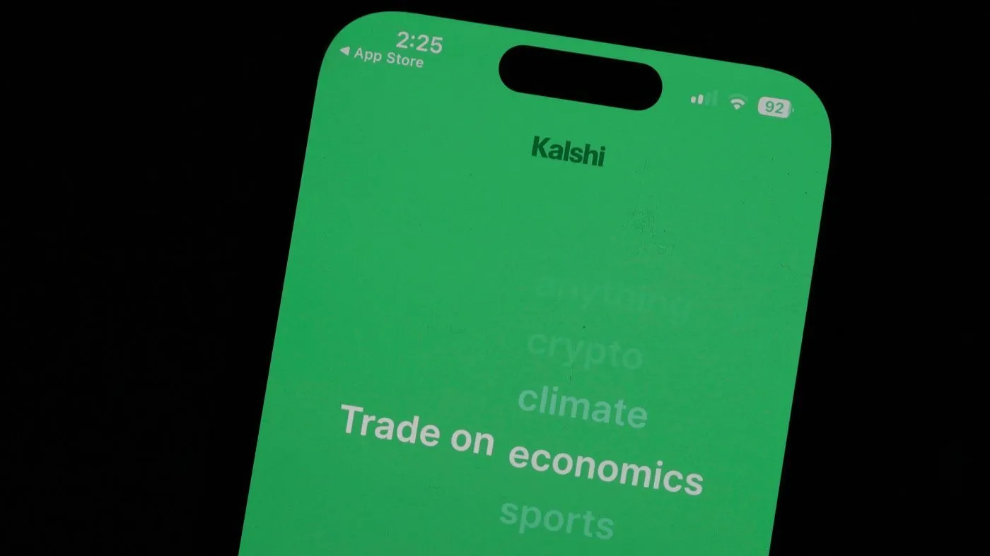 The prediction market app Kalshi is displayed on a mobile phone, April 16, 2026, in Chicago.