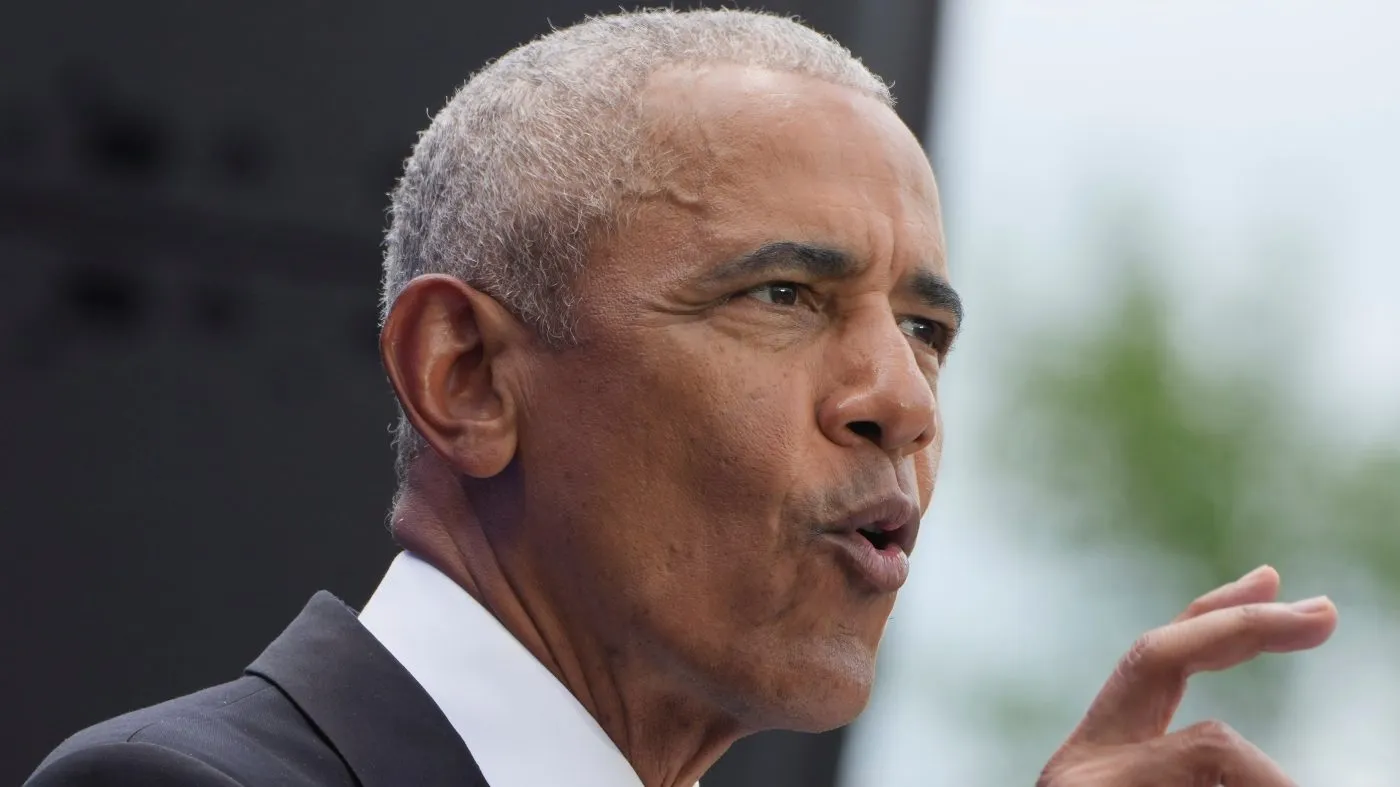 Former President Barack Obama speaks during the dedication ceremony for the Obama Presidential Center, Thursday, June 18, 2026, in Chicago. (AP Photo/Alex Brandon)