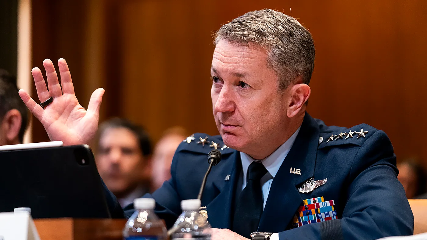Joint Chiefs of Staff Dan Caine answers a question during a Senate Appropriations subcommittee hearing to discuss the F.Y. 2027 budget request for the Department of Defense on Tuesday, May 12, 2026.