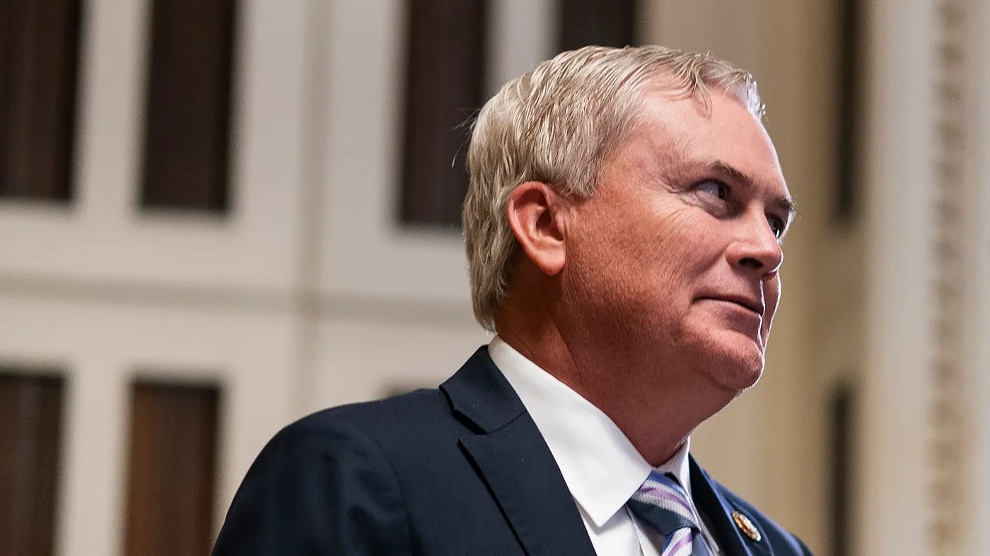 Rep. James Comer (R-Ky.) is seen after being interviewed by CNN to discuss the investigation into Jeffrey Epstein outside the House Chamber on June 29, 2026.