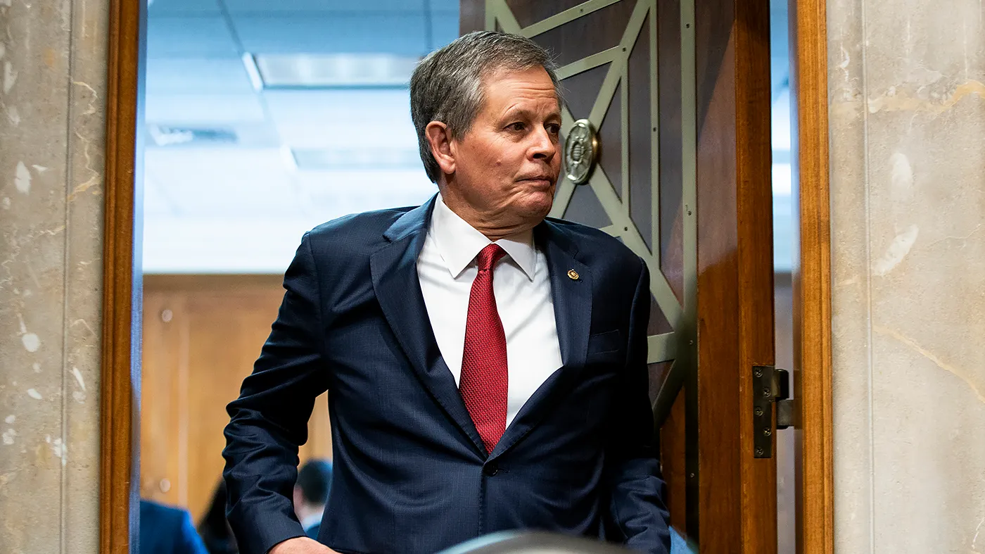 Sen. Steve Daines (R-Mont.) arrives for a Senate Foreign Relations Committee hearing to discuss the F.Y. 2027 budget for the Department of State with Secretary Marco Rubio on Tuesday, June 2, 2026.