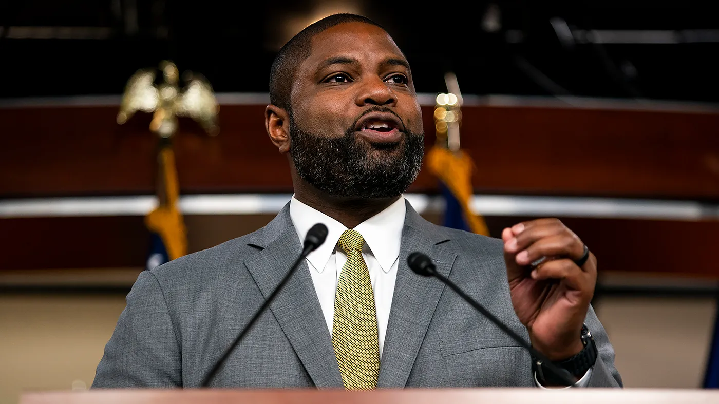Rep. Byron Donalds (R-Fla.) addresses reporters during a press conference on June 25, 2026, with members of the House Freedom Caucus to push for passage of the SAVE America Act.
