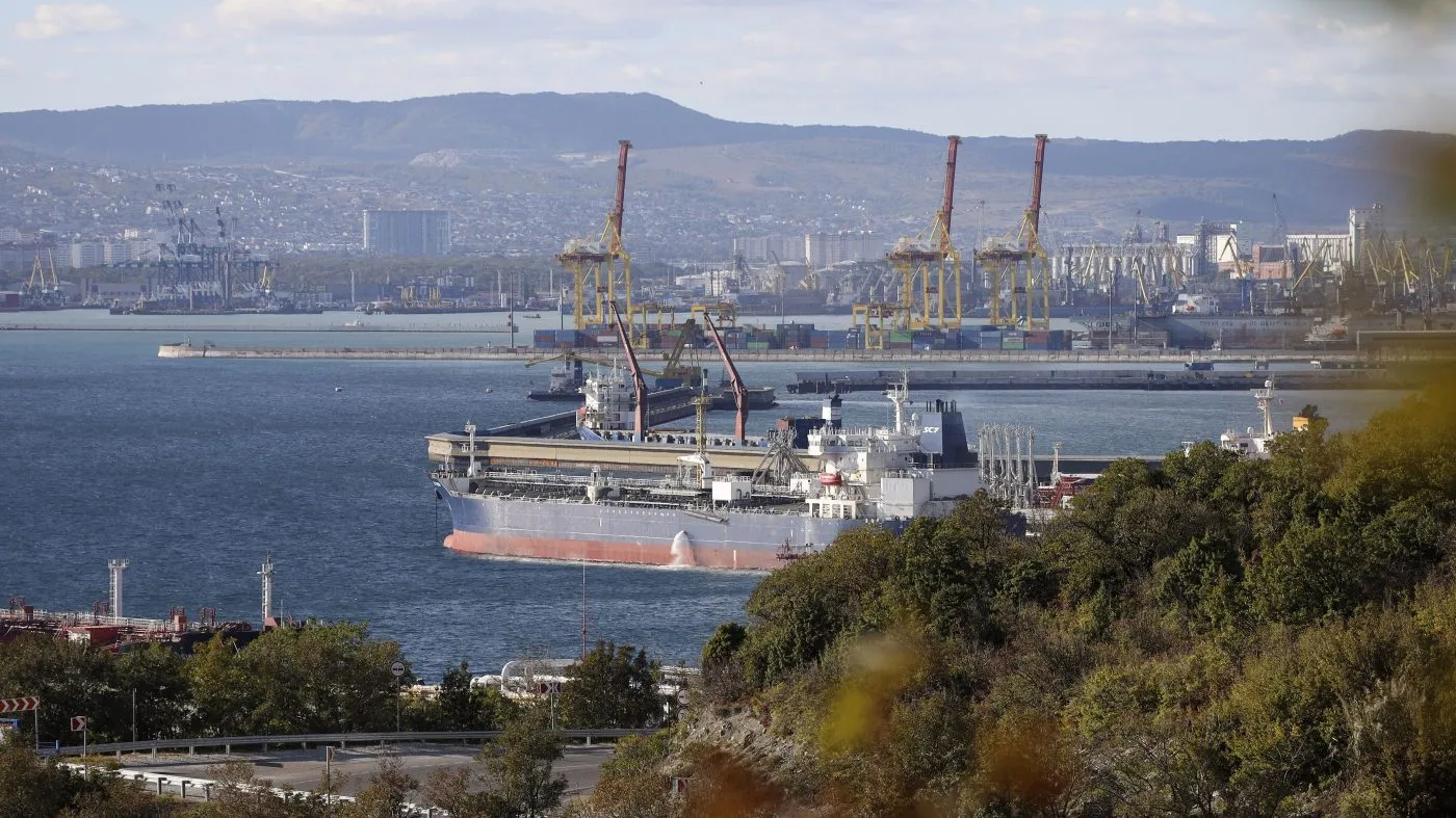 An oil tanker is moored at the Sheskharis complex, part of Chernomortransneft JSC, a subsidiary of Transneft PJSC, in Novorossiysk, Russia, on Oct. 11, 2022.